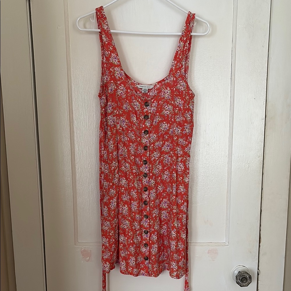 American Eagle Outfitters Red Floral Button-Front Mini Dress